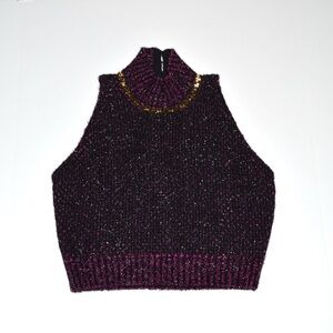 Versace Wool Multi Tweed Turtleneck Top
